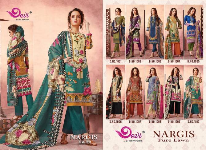 Devi Fashion Nargis Pure Lawn Karachi Cotton Printed Casual Wear Dress Material Collection
